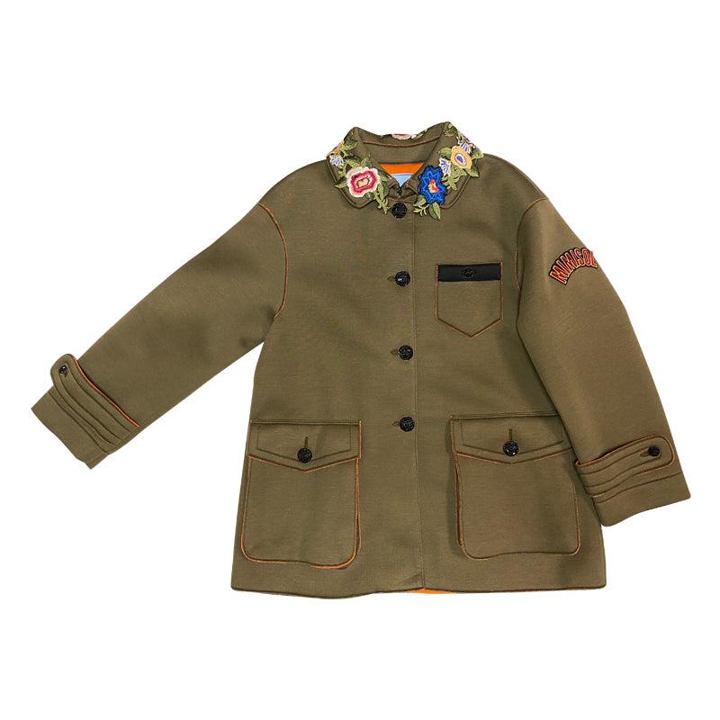 Army Patched Trench Jacket