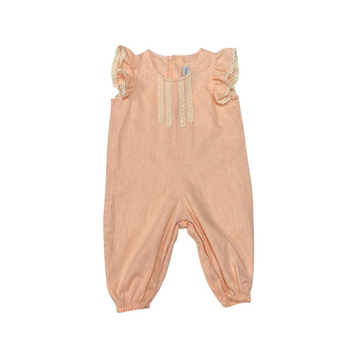Peach Flutter Sleeve Overall With Lace