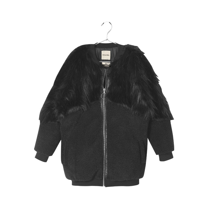 Oversized Black Faux Fur Zipped Coat