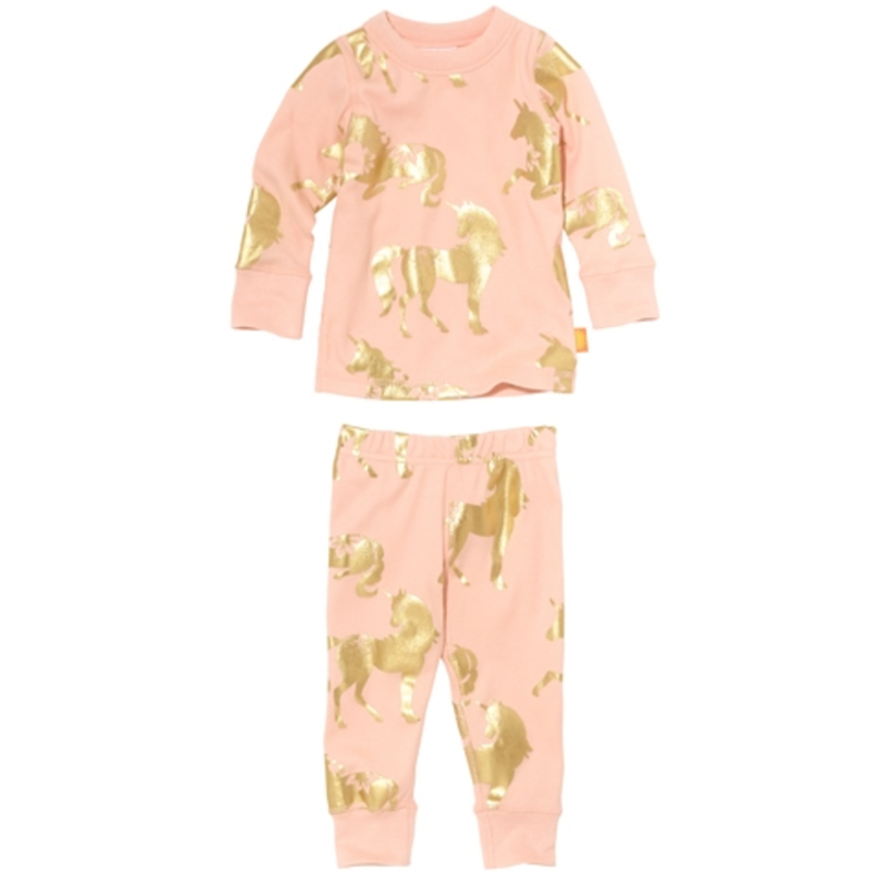 Peach Organic Long Sleeve Unicorn Kids Pajamas