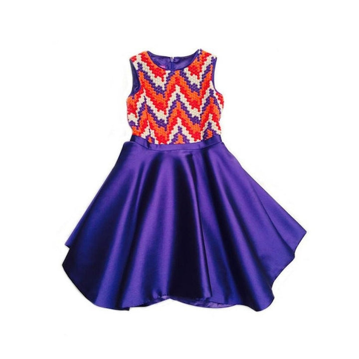 Violet Satin And Multi Colored Woven Dress