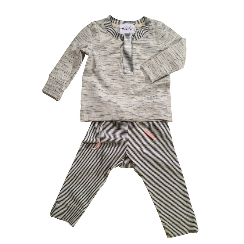 Grey Shirt and Black Stripe Pant Set