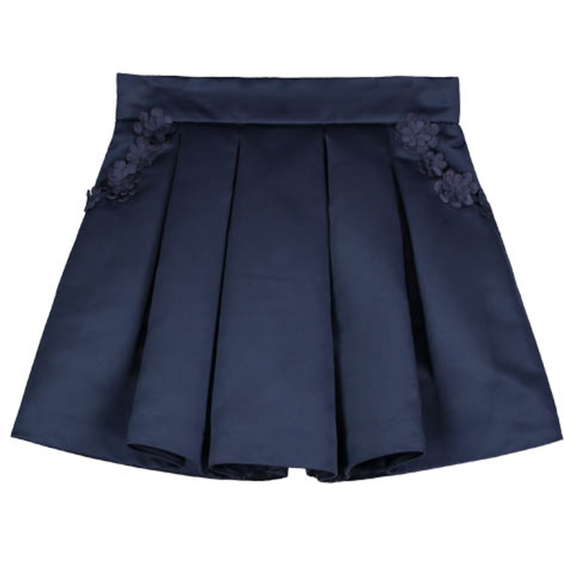 Navy Satin Applique Skirt