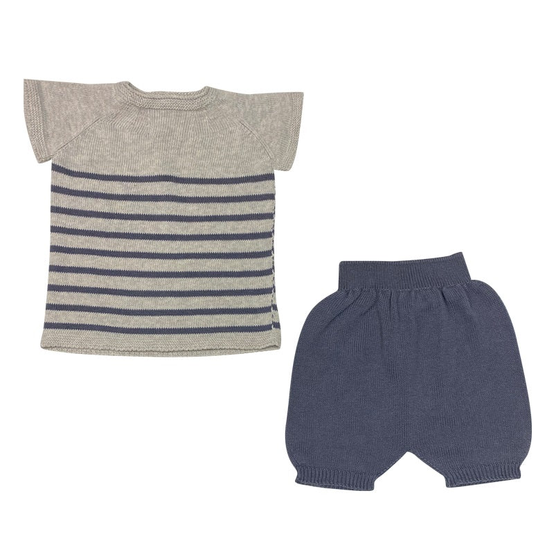 Grey & Navy 2pc Short Knitted Set